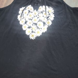 Torrid Black Sleeveless Tank Top with White Floral Design